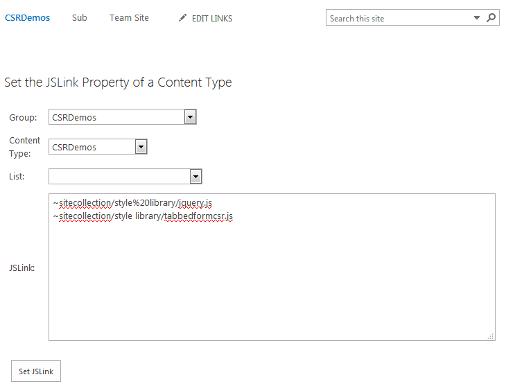 Set JSLink on Content Type Form